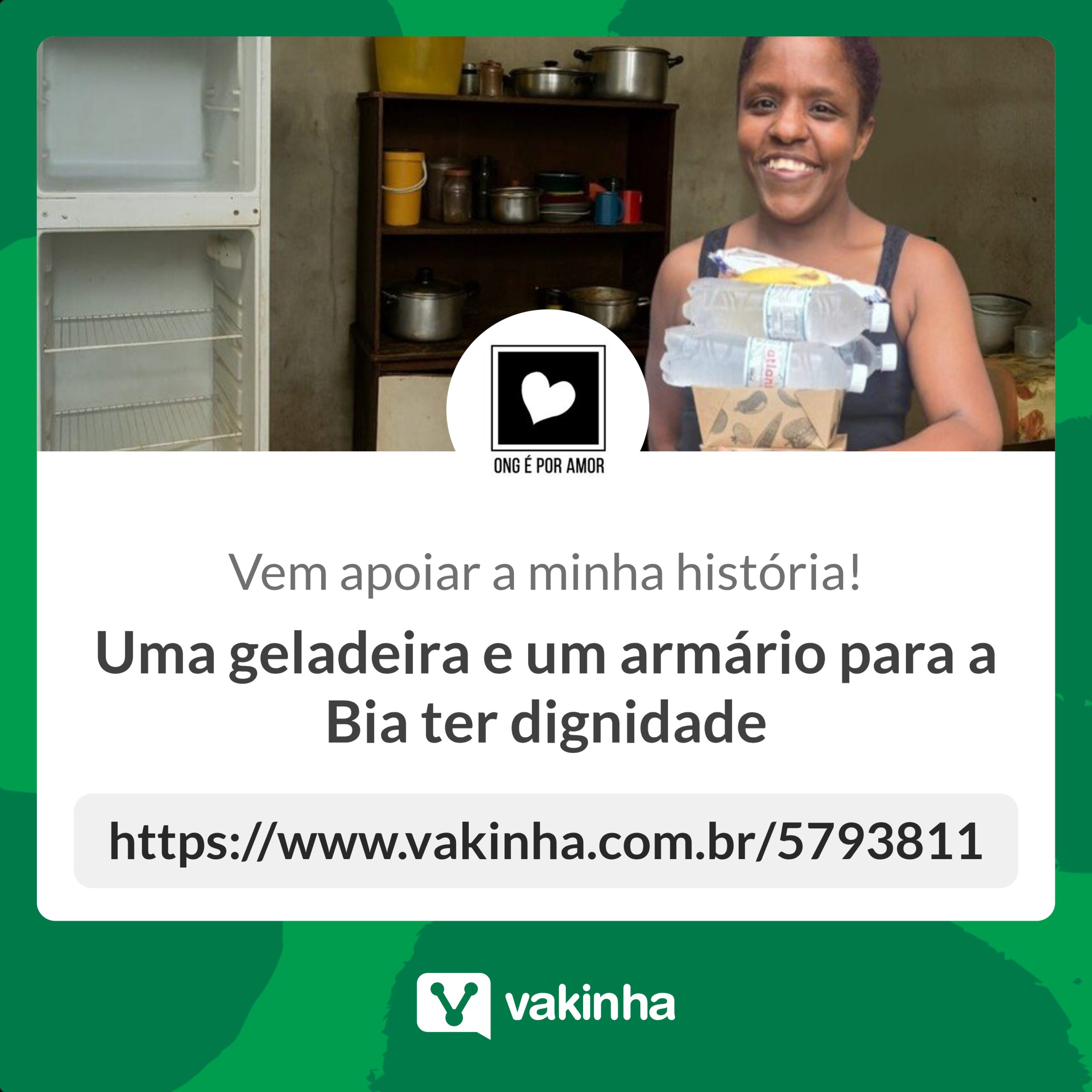 Vakinha: Uma geladeira e um armário para a Bia ter dignidade